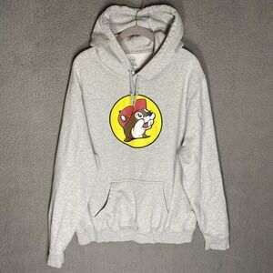 Buc-ee's Hoodie Sweatshirt Mens XL Gray Logo Pullover Fleece Kangaroo Pocket